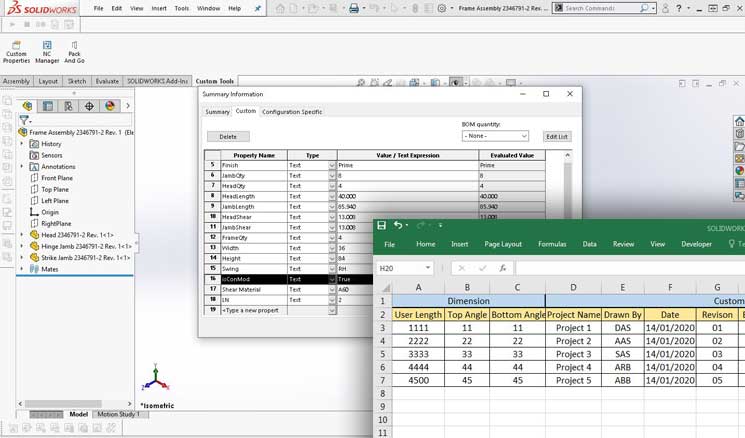 SolidWorks configurator custom door frame design