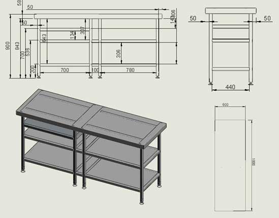 Manufacturing Drawings for Stainless steel table