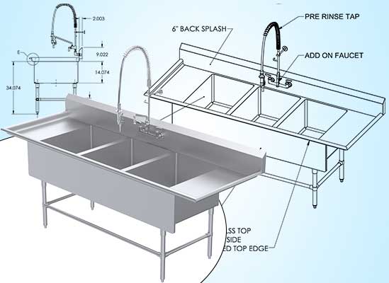 Stailess Steel Compartment Sink Cabinets