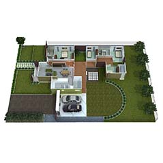 3D Floor Plan Top View with Exterior Details