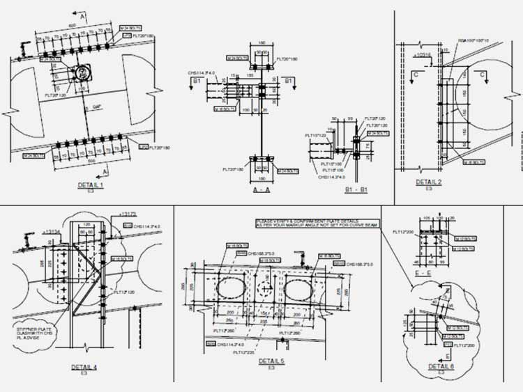 Structural steel shop drawings with erection and fabrication drawings