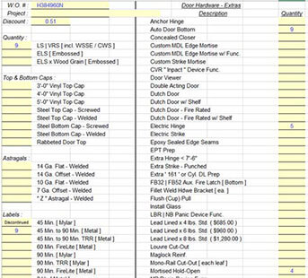 Estimation Sheet for Hollow Metal Doors