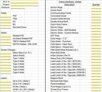 Estimation Sheet for Door Frame