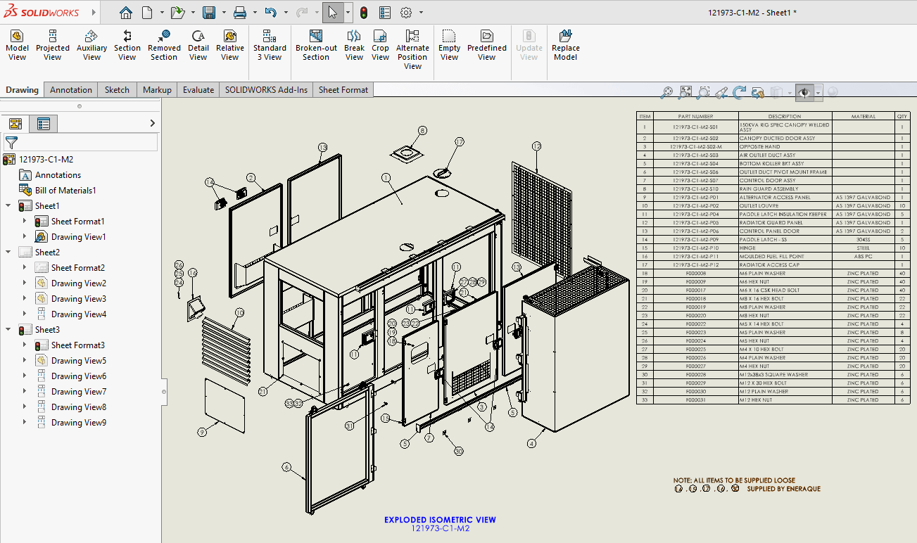 Exploded assembly drawings